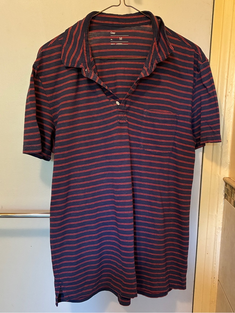 GAP Men's Navy Polo with Red Stripes